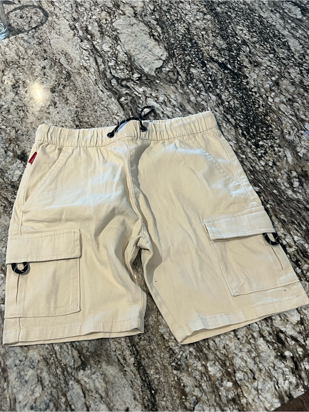 Boy’s Cargo Shorts - Cream Drawstring Utility Shorts. Size 10